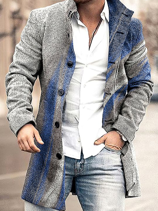 Men's fashion geometric print mid-length coat 022