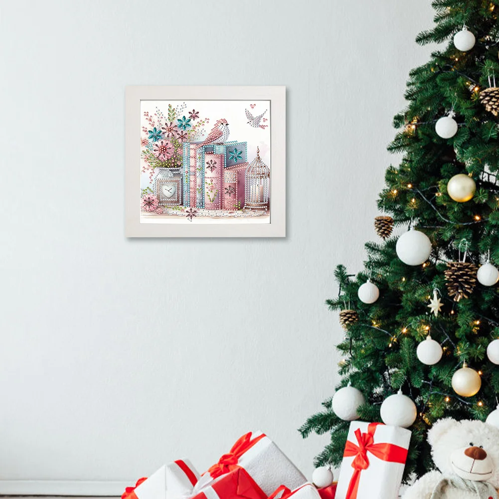 5D DIY Partial Special Shaped Drill Diamond Painting Bird Book Home Kit 19.2x19.2cm【With Frame】