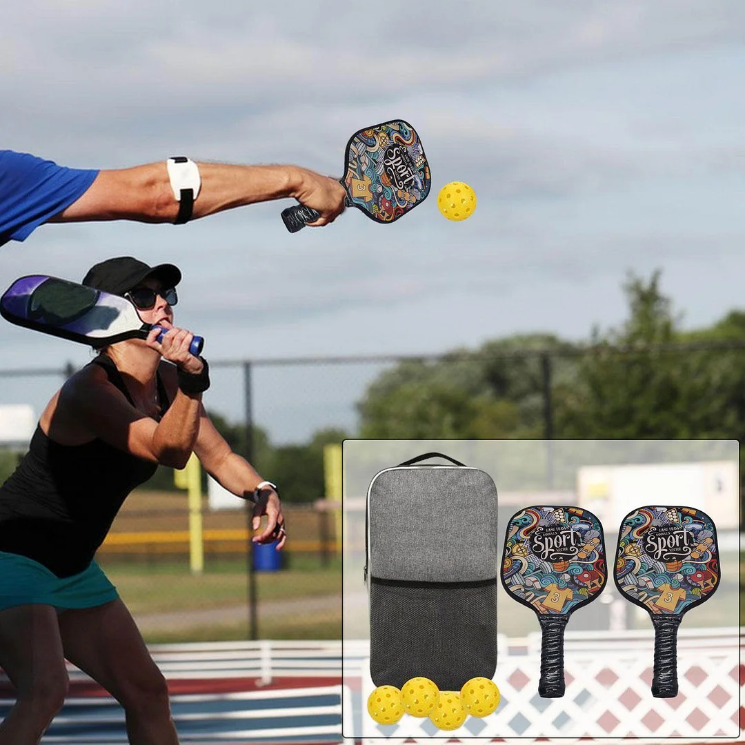 Pickleball Paddle Set with 2 Lightweight Rackets and 4 Balls