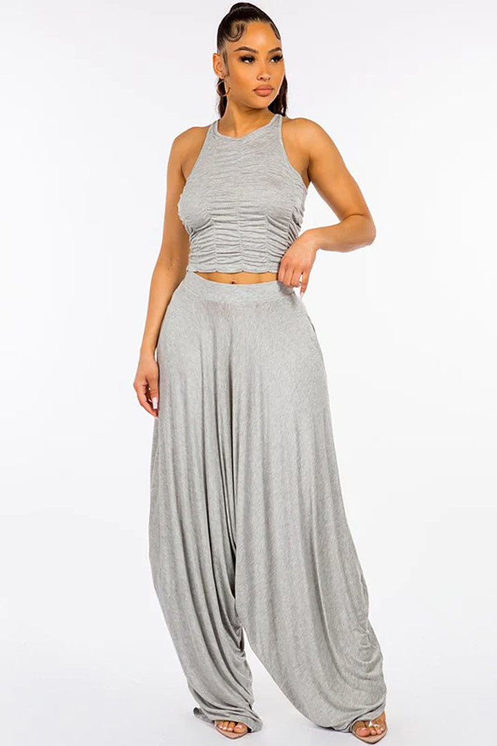 Two Piece Sleeveless Pleated Harem Pant Set