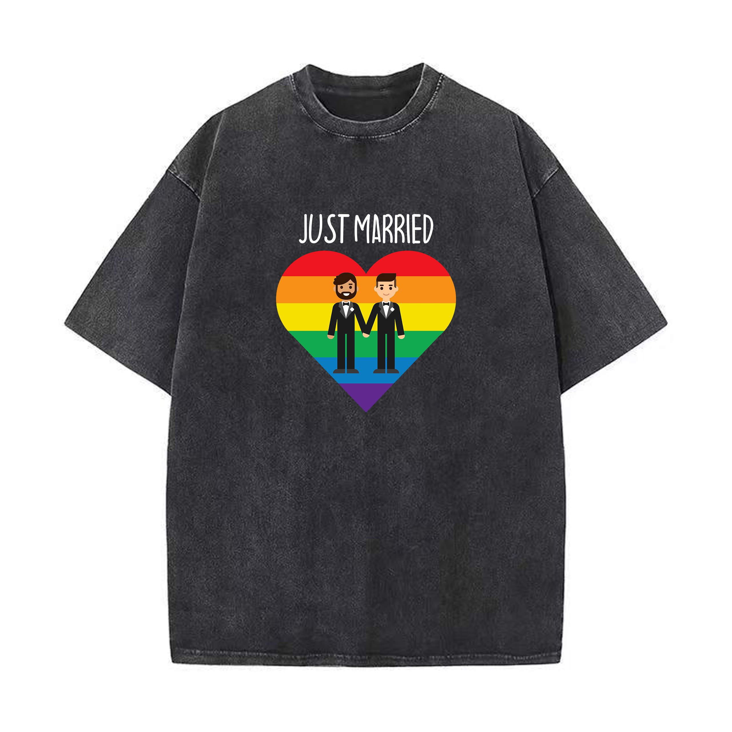 Just Married LGBTQ+ Pride Washed Cotton Vintage Men's T-shirt