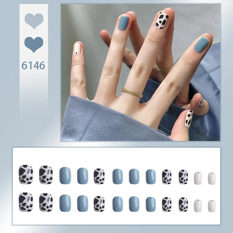 【Flash Sale】Light Blue Leopard Wearable Nails Finished Manicure
