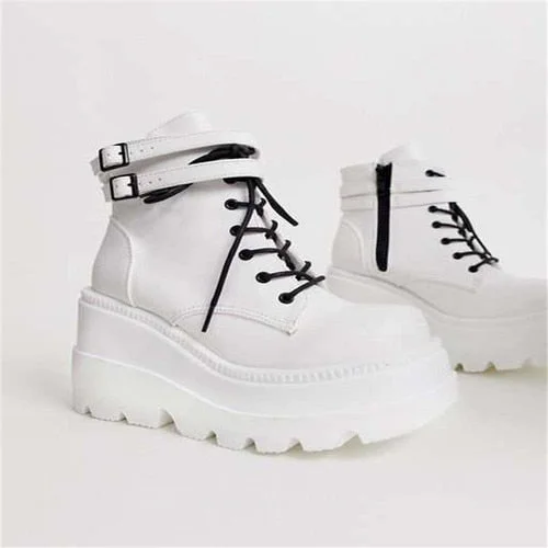 Fashion High Platform Women Boots Wedges Lace Up Ankle Boots Thick Bottom Mixed Color 2020 Autumn Female Shoes