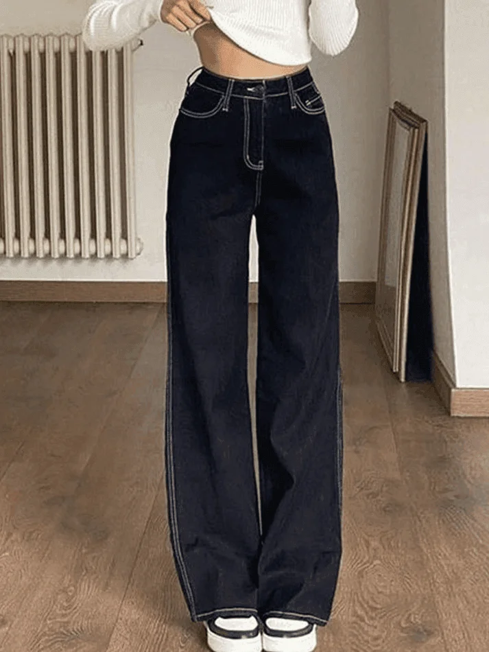 Brownm Stitched High Waist Boyfriend Jeans