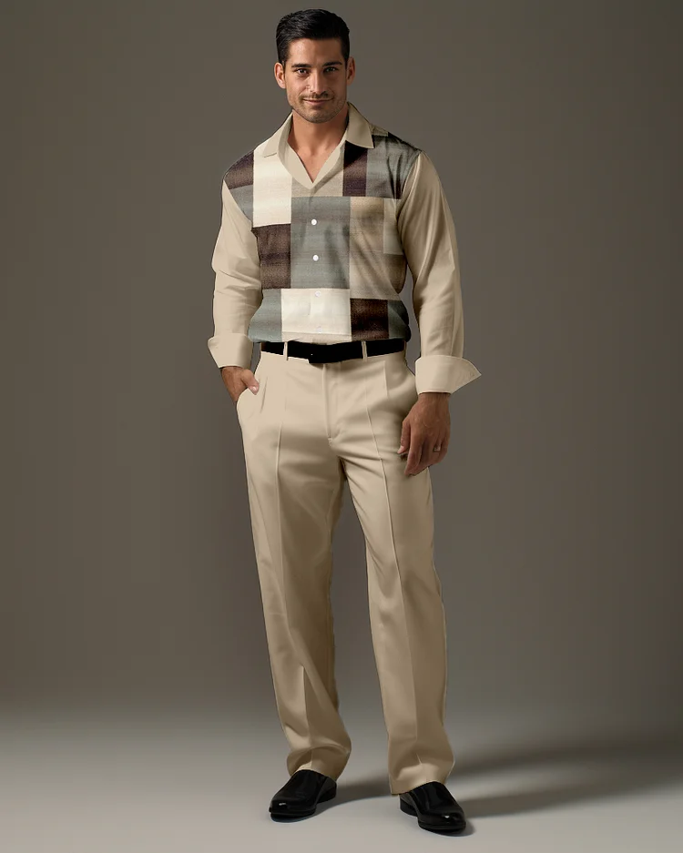Men's Gradient Print Long Sleeve Shirt Walking Suit 504