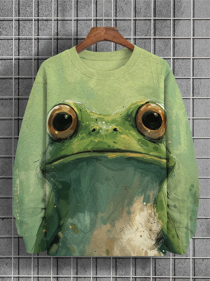 Men's Frog Fun Art Oil Painting Print Casual Sweatshirt