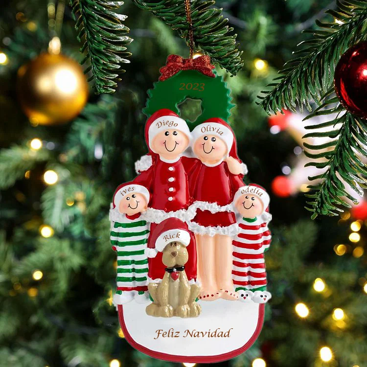 Navidad-Muñecos Ornamentos Navideños con Perro 5 Nombres y 1 Año con Texto Personalizados Adorno de Madera