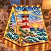 DIY Wooden Diamond Painting Pearl Tent House with Lights, Holiday Tabletop Art Craft Kit with String Lights, Christmas Home Decor Gift
