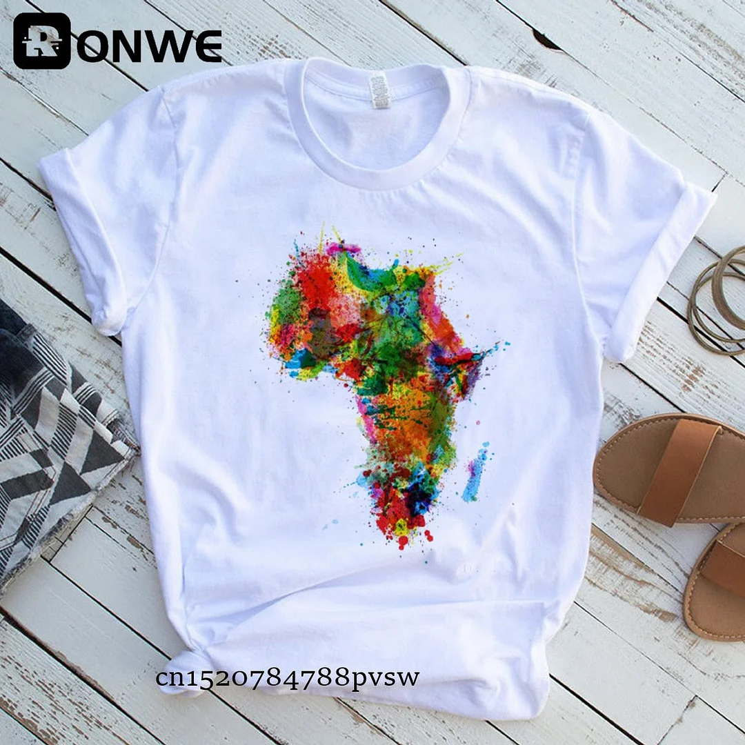 Africa Map Graphic Women T-shirts 2021 Summer Harajuku Female Tops Tee Girl White Printed Clothes Streetwear,Drop Ship