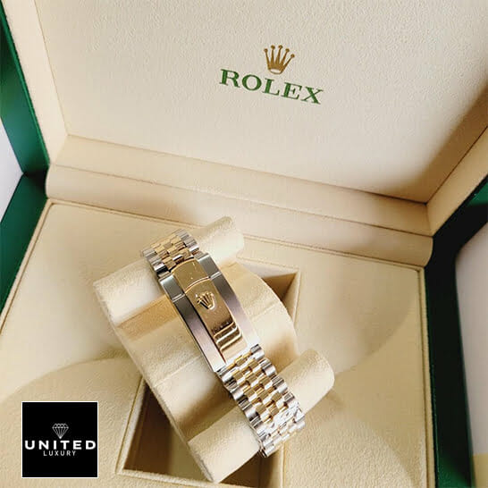 Rolex Steel Gold 126283RBR Replica upside view and in the rolex box