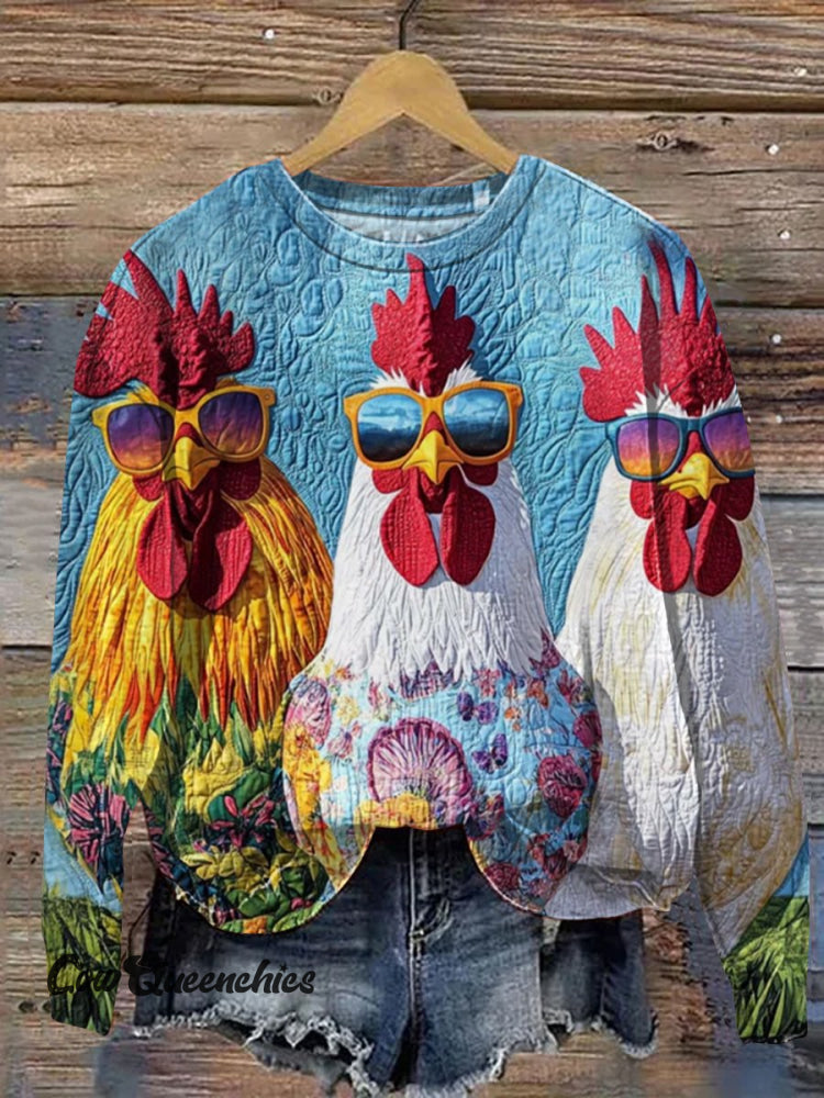 Colorful Funny Chicken Art Print Casual Sweatshirt Multicolor / S