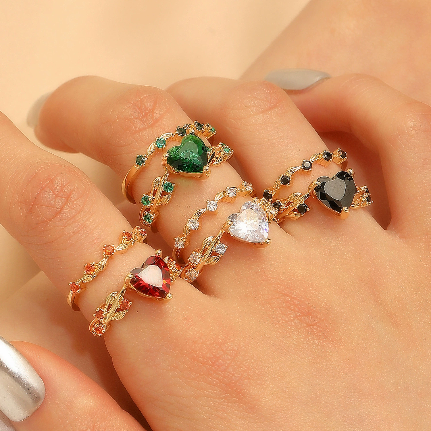 Copper and zirconia heart set ring