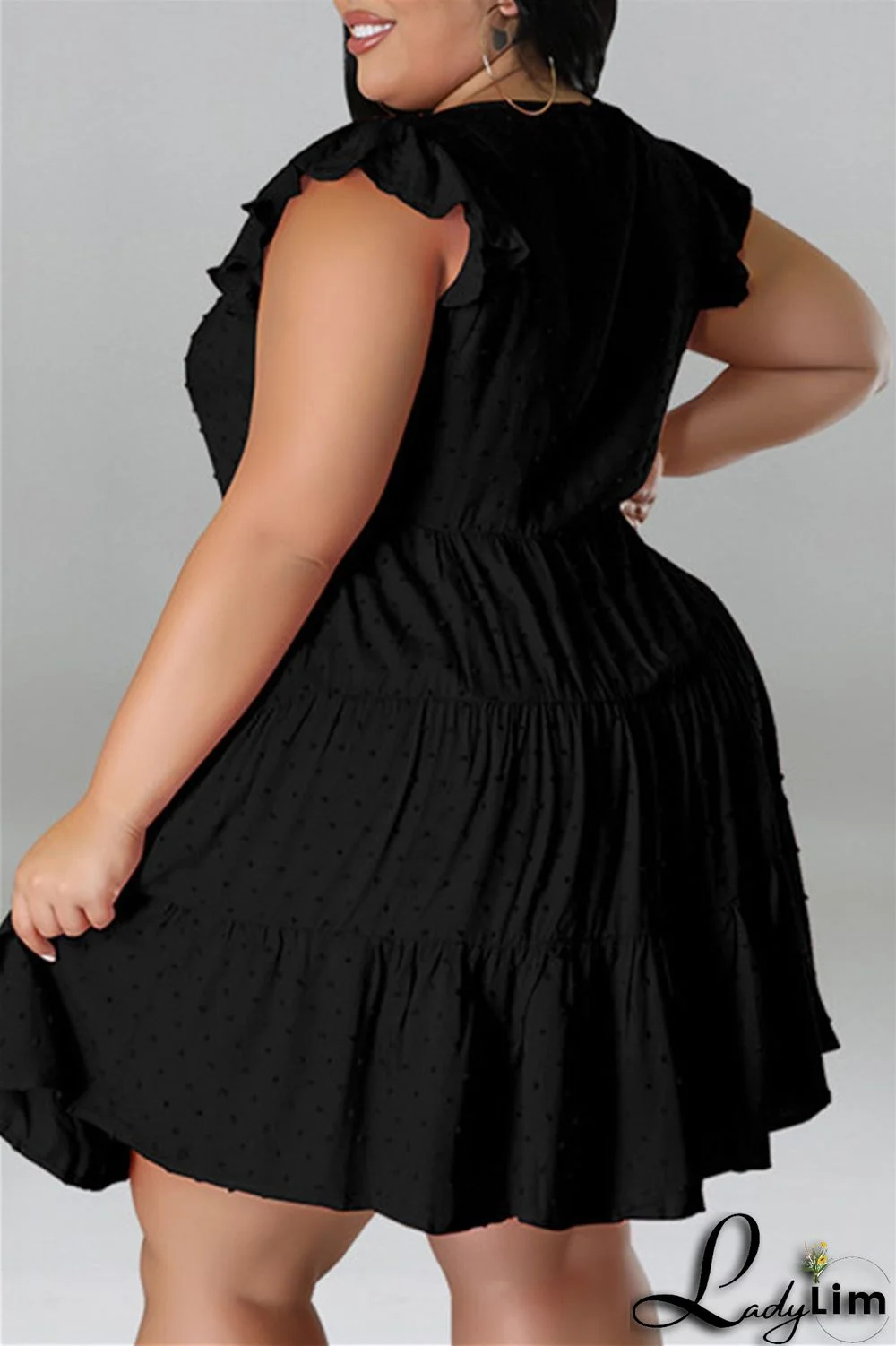 Black Fashion Casual Plus Size Solid Patchwork V Neck Sleeveless Dress