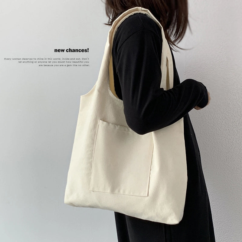 Pure Color Blank Hand-painted Canvas Bag Female Single Shoulder Japanese Simple Artistic Travel Large Capacity Student Class Book Bag