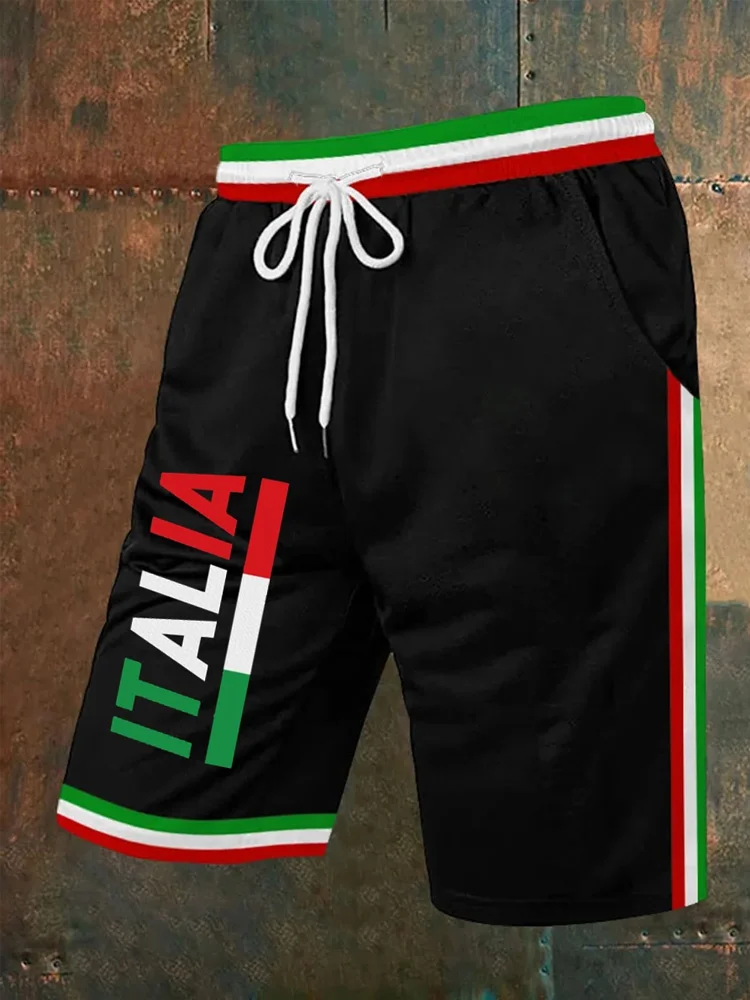 Pantaloni casual da uomo con stampe della bandiera italiana