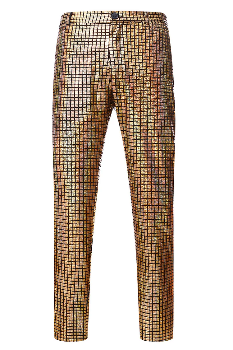 Rainbow Plaid Metallic Coated Slim Fit Pants