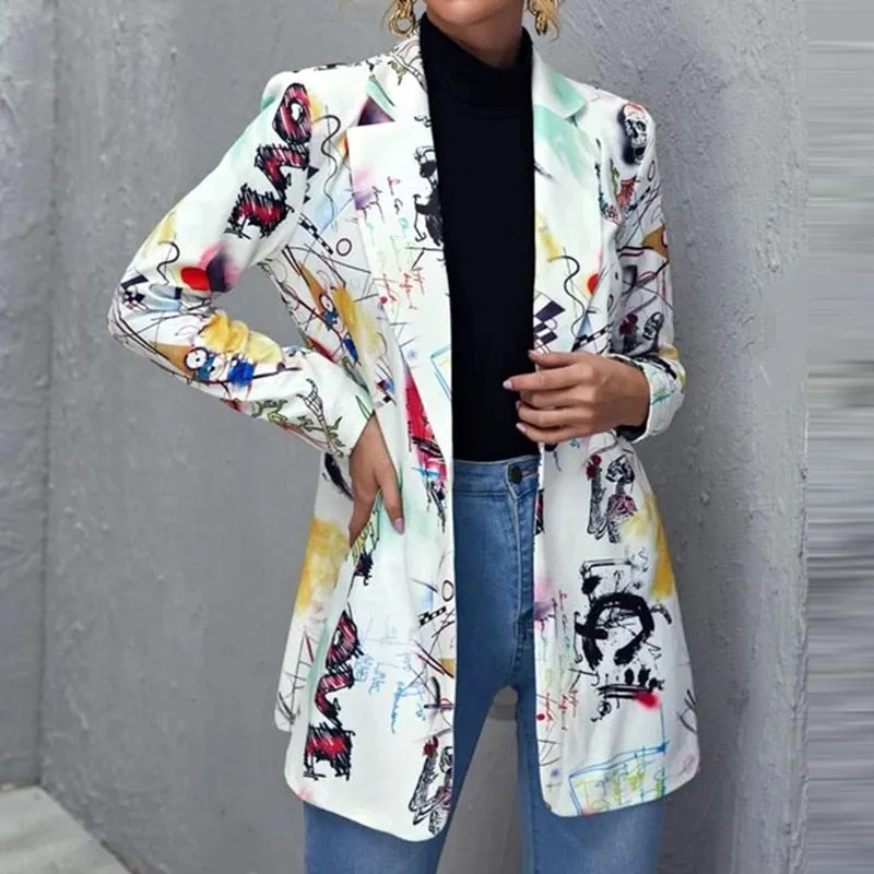 Fashion Trend Women Lapel Leopard Print Long Sleeves Suit Jacket Elegant Fall Winter Office Lady Cardigan Coat Casual Streetwear