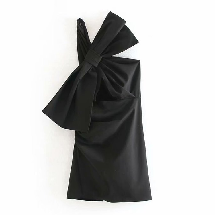 Bowknot Decor  Solid Color Mini Dress
