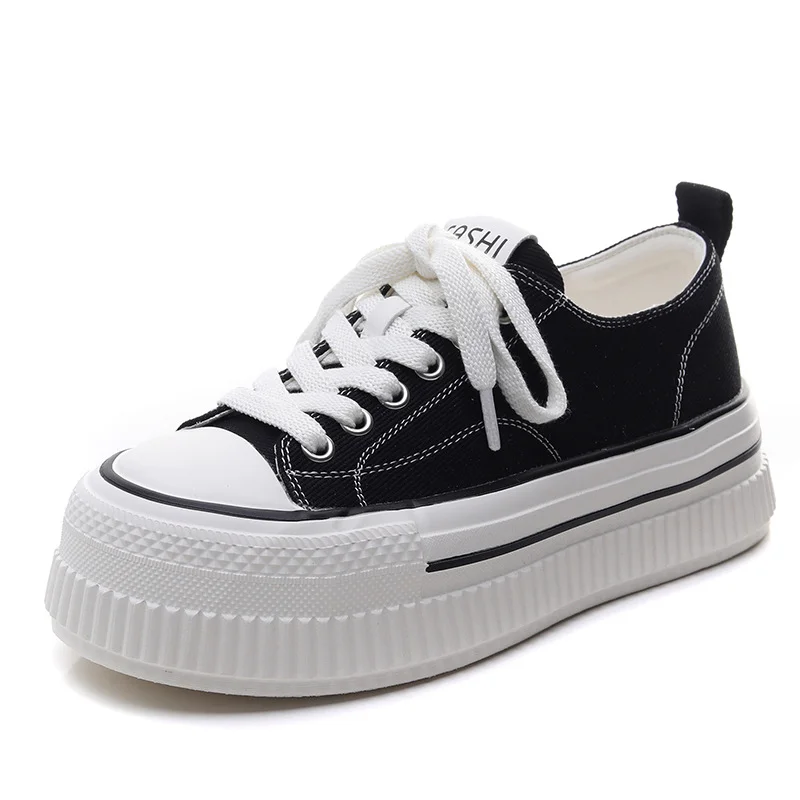 Yyvonne Spring And Summer New Thick-Bottomed Canvas Shoes Women's Round Head Casual Single Shoes Shallow Low Help Small White Shoes