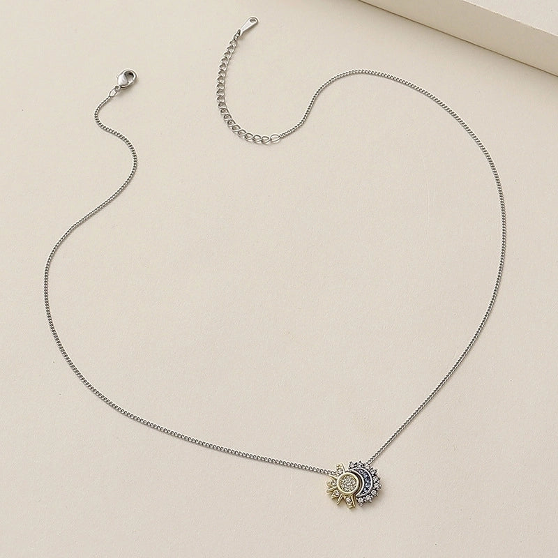 Copper Minimalist Sun Moon Rhinestones Pendant Necklace