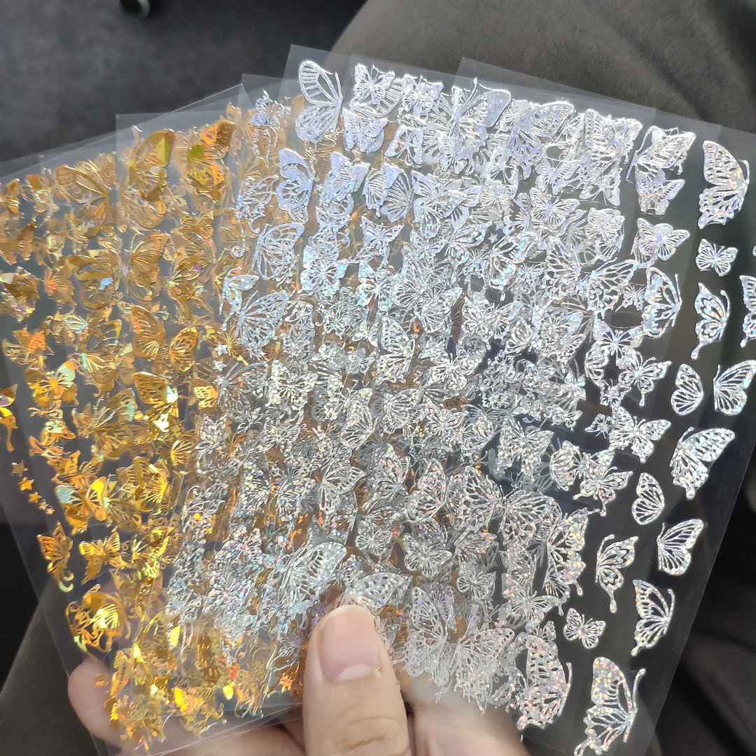 12PCS/3pcs Holographic 3D Butterfly Snake Dragon Love Design Laser Nail Stickers Winter Nail Art Decoration Nail DIY Accessories-Nail Inspo