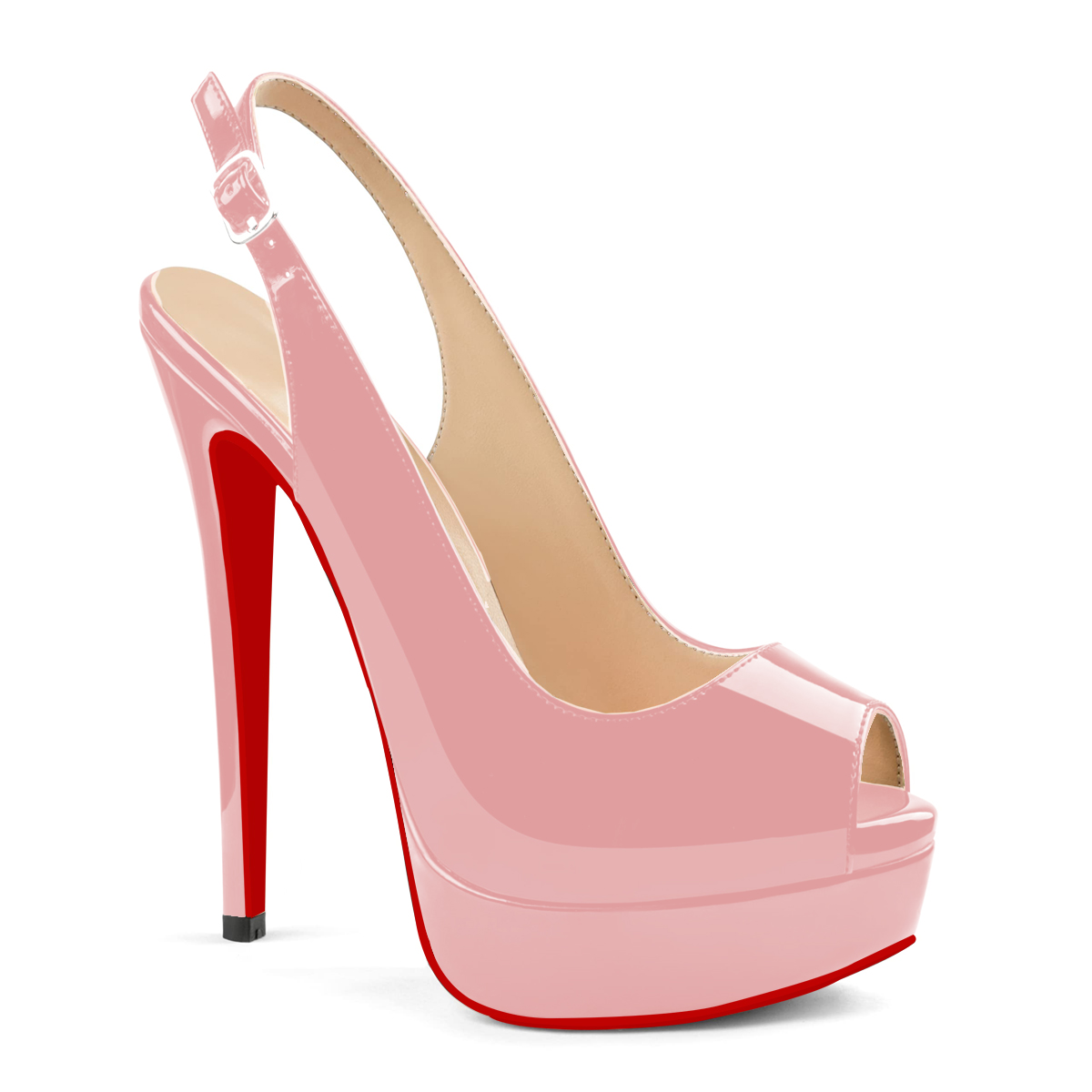 150mm Red Bottom Slingback High Heels Open Toe Platform Strap Pumps Sandals-MERUMOTE