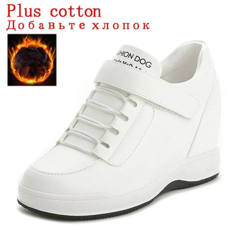2020 Spring Women Sneakers White Leather Internal Increase Casual Shoes Ladies Winter Wedge Sneaker Summer Flat Vulcanized Shoes