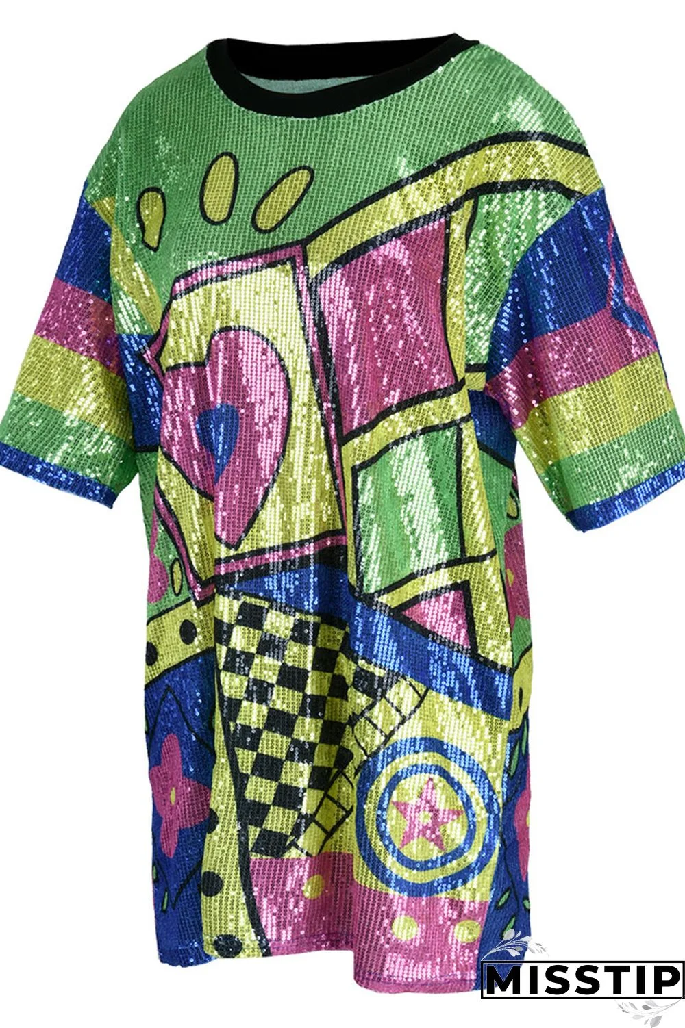 Rose Red Fashion Casual Patchwork Sequins O Neck A Line Dresses