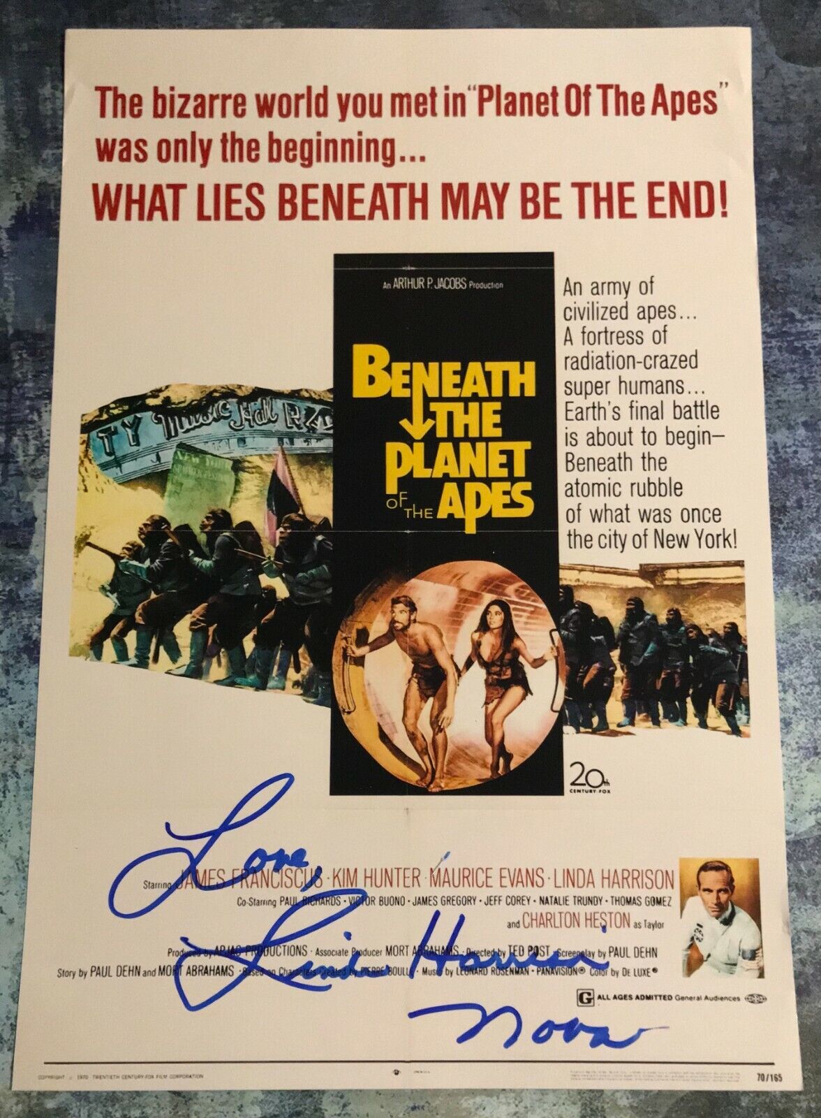 GFA Beneath the Planet of the Apes * LINDA HARRISON * Signed 12x18 Photo Poster painting L7 COA