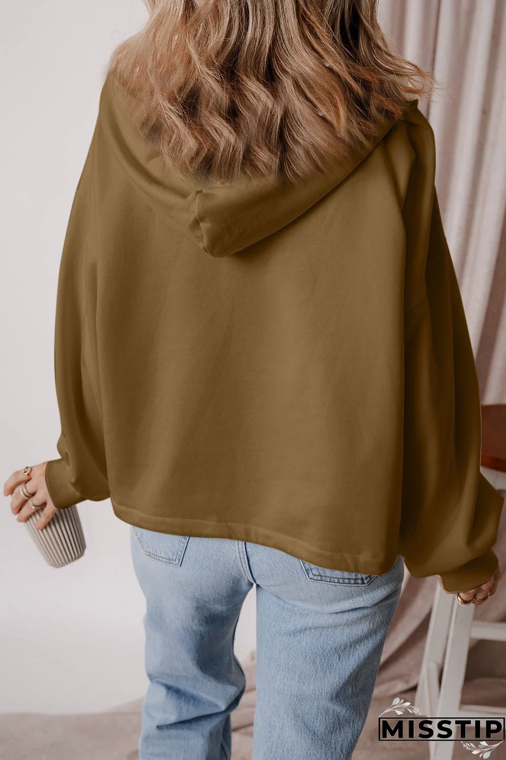 Pocketed Half Zip Dropped Shoulder Hoodie