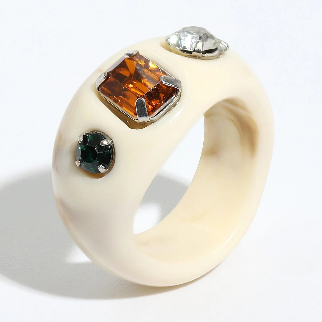 Dvacaman 2021 New Trendy Colorful Dripping Oil Resin Rhinestone Geometric Rings Hand-Painted Open Rings for Women Party Jewelry