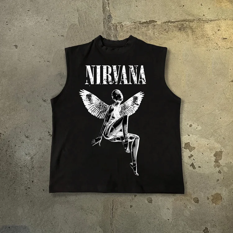 Men's Nirvana Rebirth - Vintage Empty Mountain Base Print 100% Cotton Tank Top