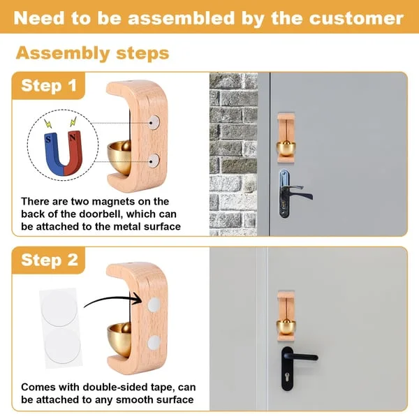 🔔 Magnetic Wooden Doorbell for All Materials