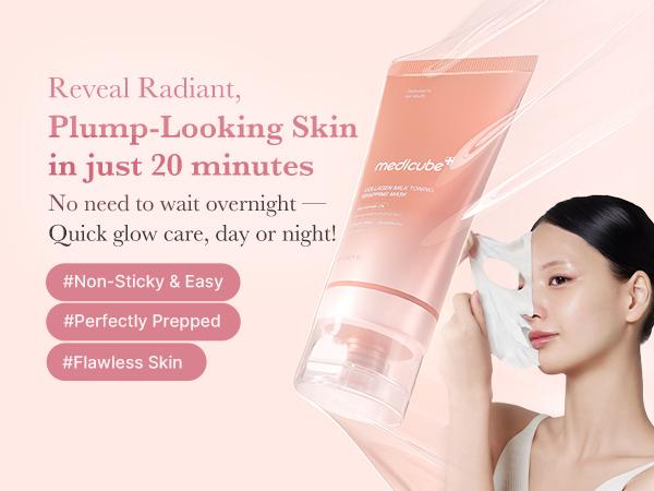 [medicube] Milky Glow Lock Collagen Duo l Collagen Glazed Milky Glow Wrapping Mask (20-Min Use) + Collagen Glow Booster Milk Serum for Hydration & Radiance, Korean Skincare, K-beauty