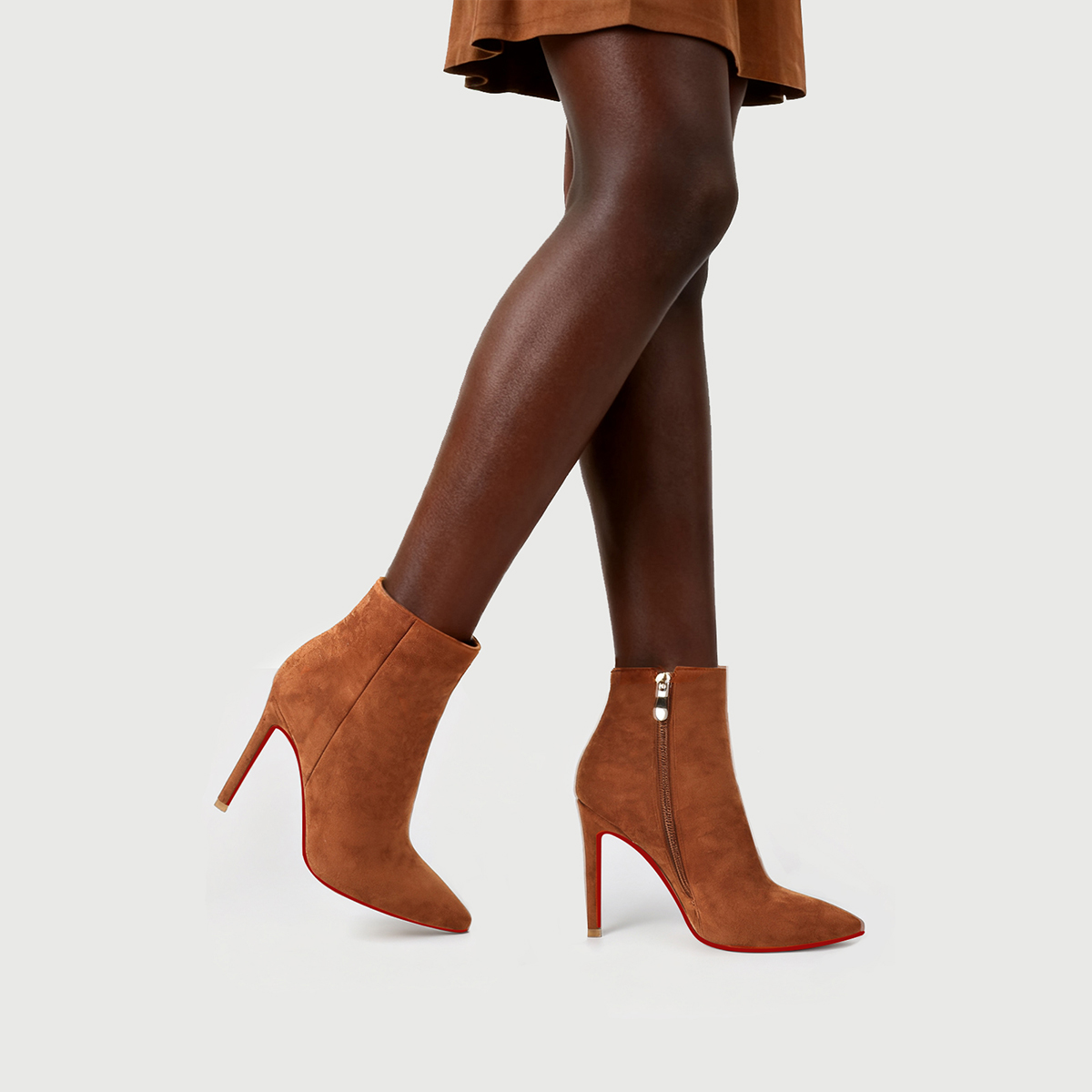 100mm Women's Ankle Boots Middle Heels Pointed Toe Stiletto Red Bottom Croc Boots-MERUMOTE