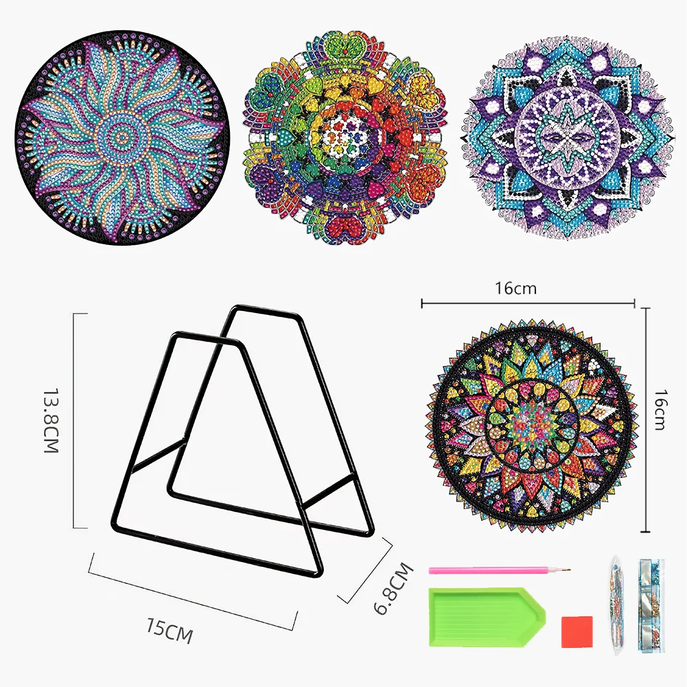 4pcs DIY Mandala Wooden Diamond Painted Placemats for Dining Table Decor(16*16cm)
