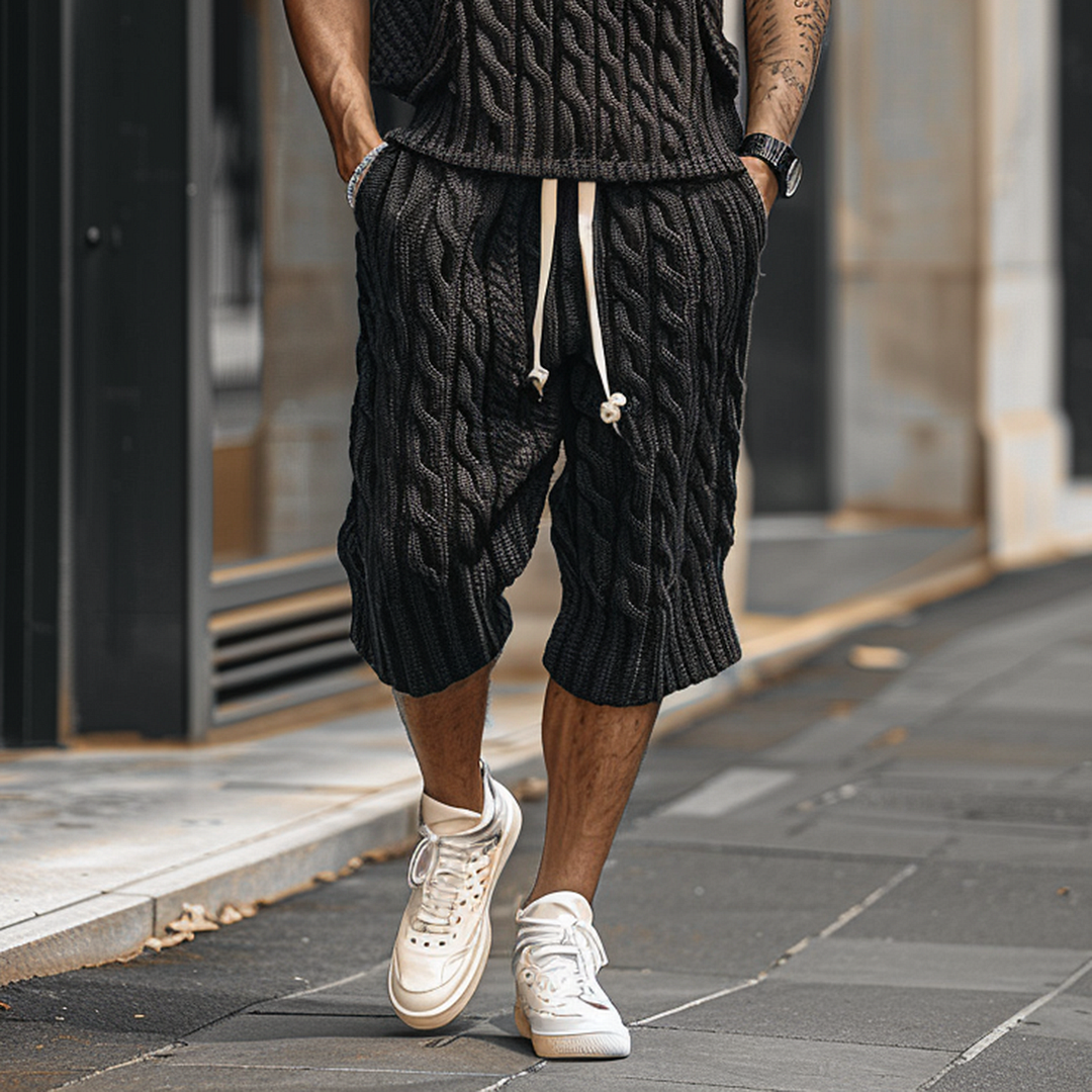 Men's Knitted Short Sleeve Hooded Suit-inspireuse