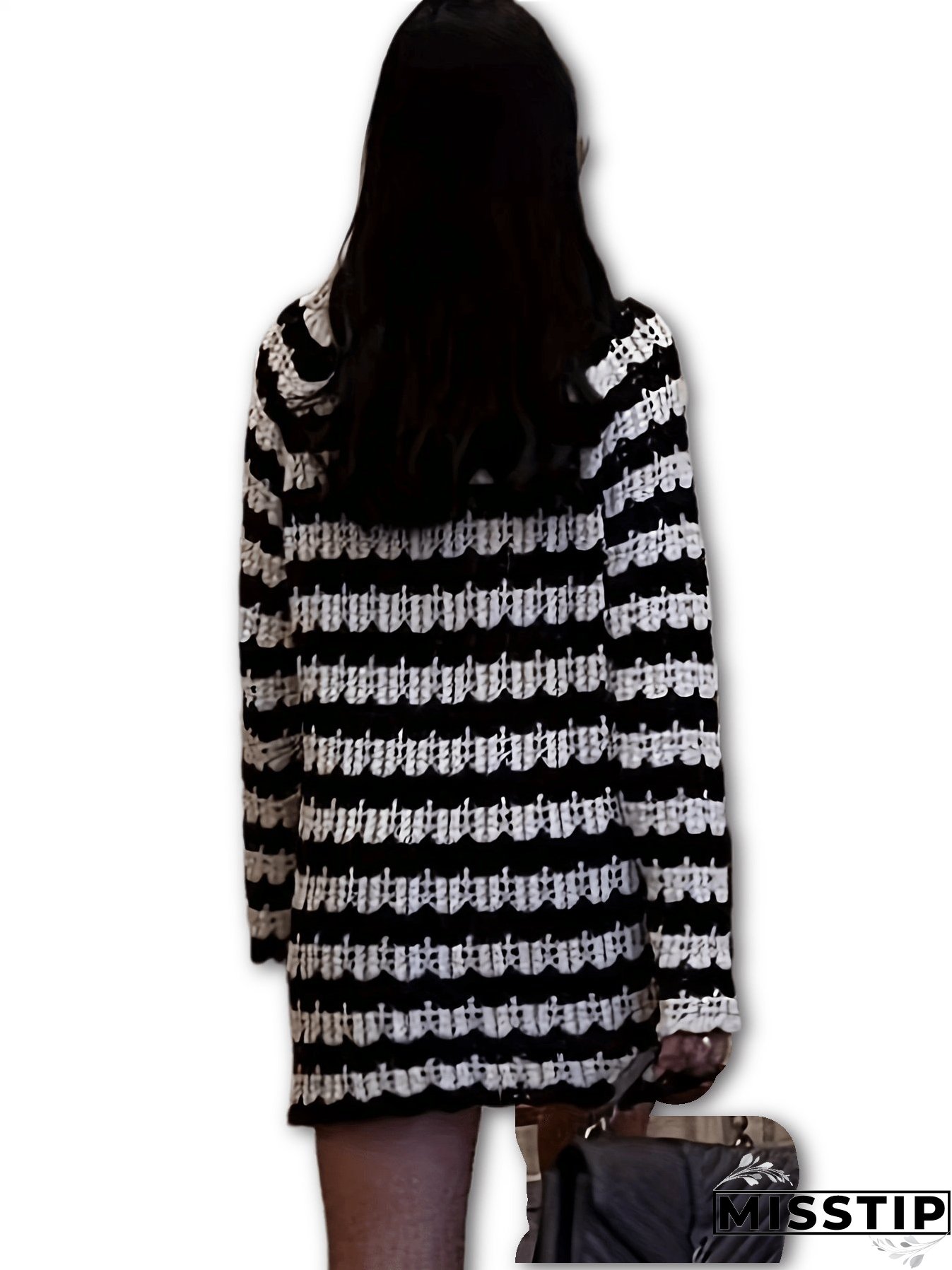 Striped Oversized Long Length Pullover Sweater, Casual Long Sleeve Sweater For Spring & Fall, Women's Clothing