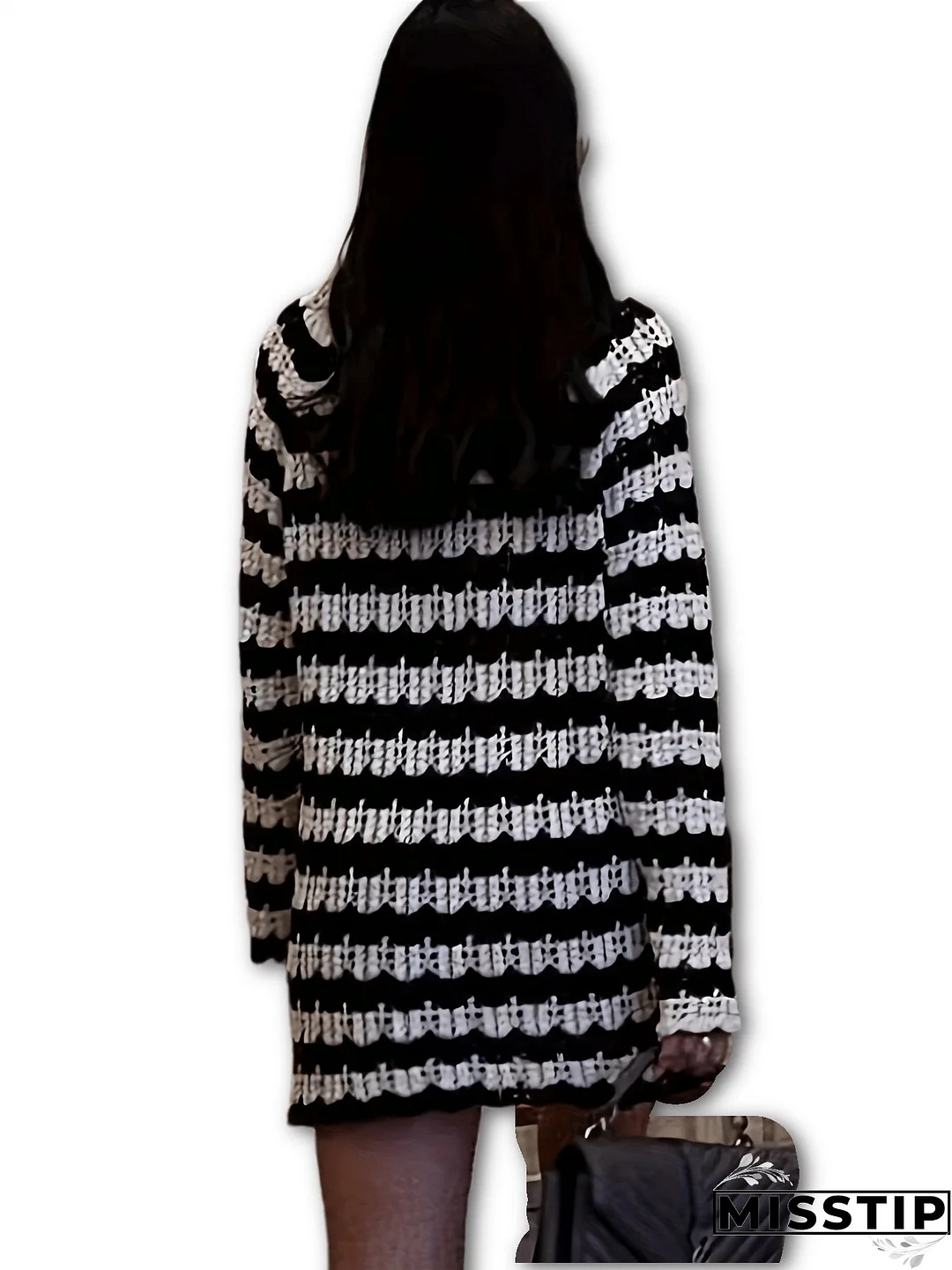 Striped Oversized Long Length Pullover Sweater, Casual Long Sleeve Sweater For Spring & Fall, Women's Clothing