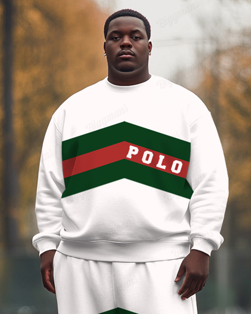 Men's Plus Size Simple Color Letter Print Sweatshirt Two-Piece Set