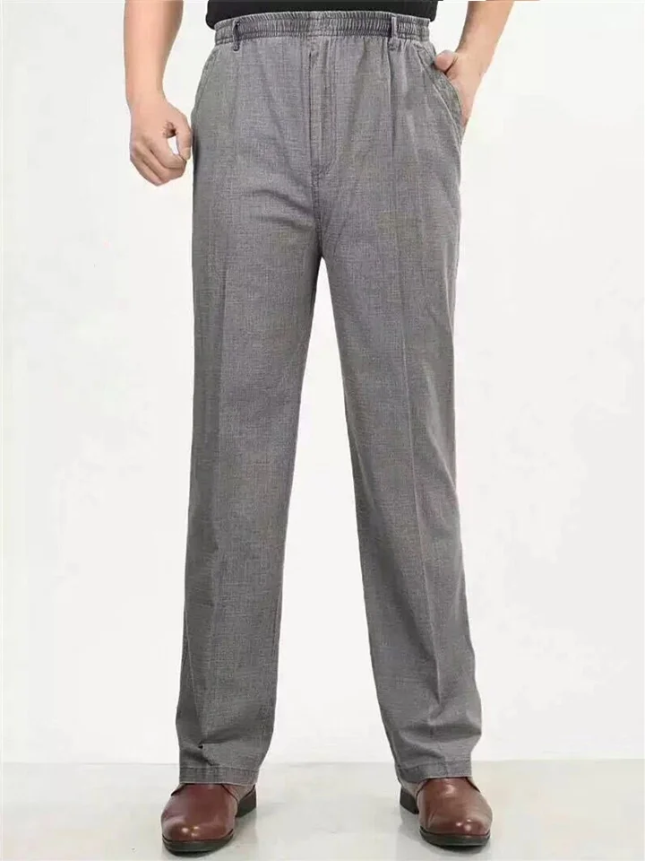 Summer Loose Cotton Linen Pants Elastic High Waist Deep Pants Men's Elastic Thin Pants