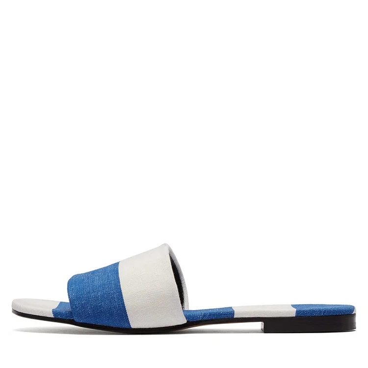 Blue and White Slide Sandals Vdcoo