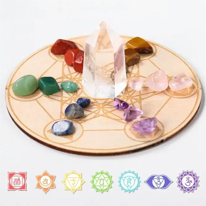 Crushed Stone Crystal Kit + Clear Quartz Point | Wooden Disc Decor