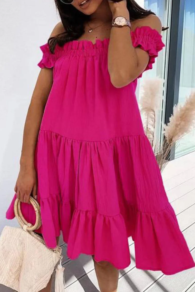Fashion Casual Solid Backless Off the Shoulder Short Sleeve Dress