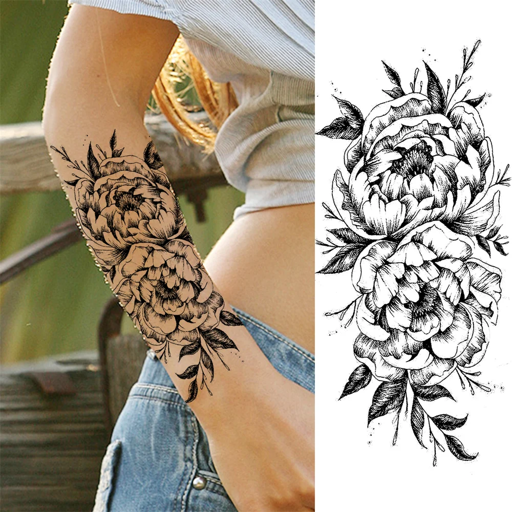 Sdrawing Sunflower Butterfly Temporary Tattoos For Women Adult Rose Flower Moon Fake Tattoo Arm Body Art Decoration Tatoo Paper