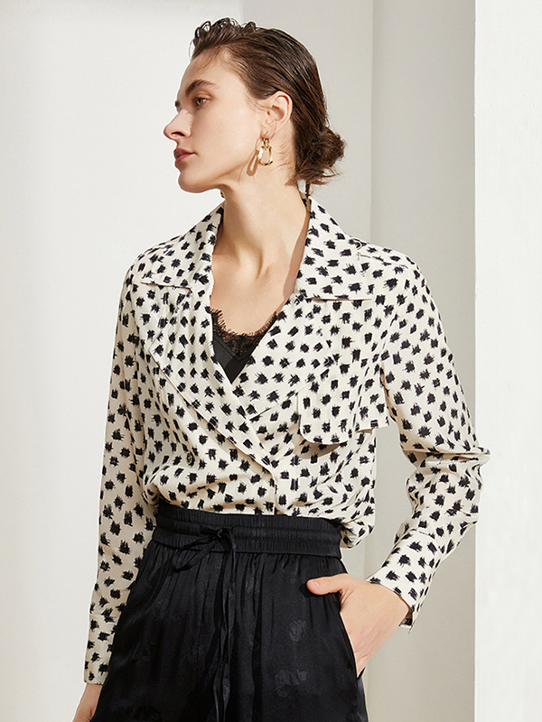 Check Double-Breasted Silk Blouse