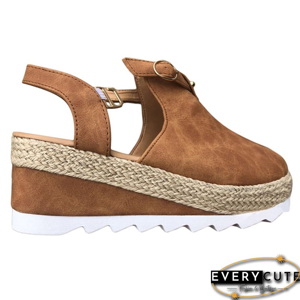 Summer Womens Sweet High Heel Wedge Platform Sandals Metal Button Shoes