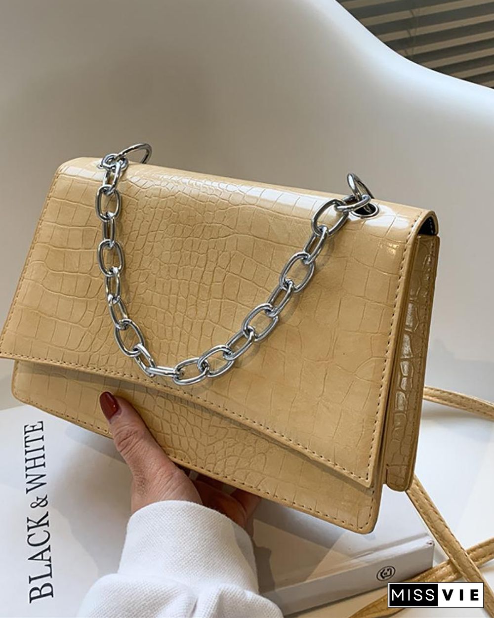 Chain Strap Croc Embossed Crossbody Bag