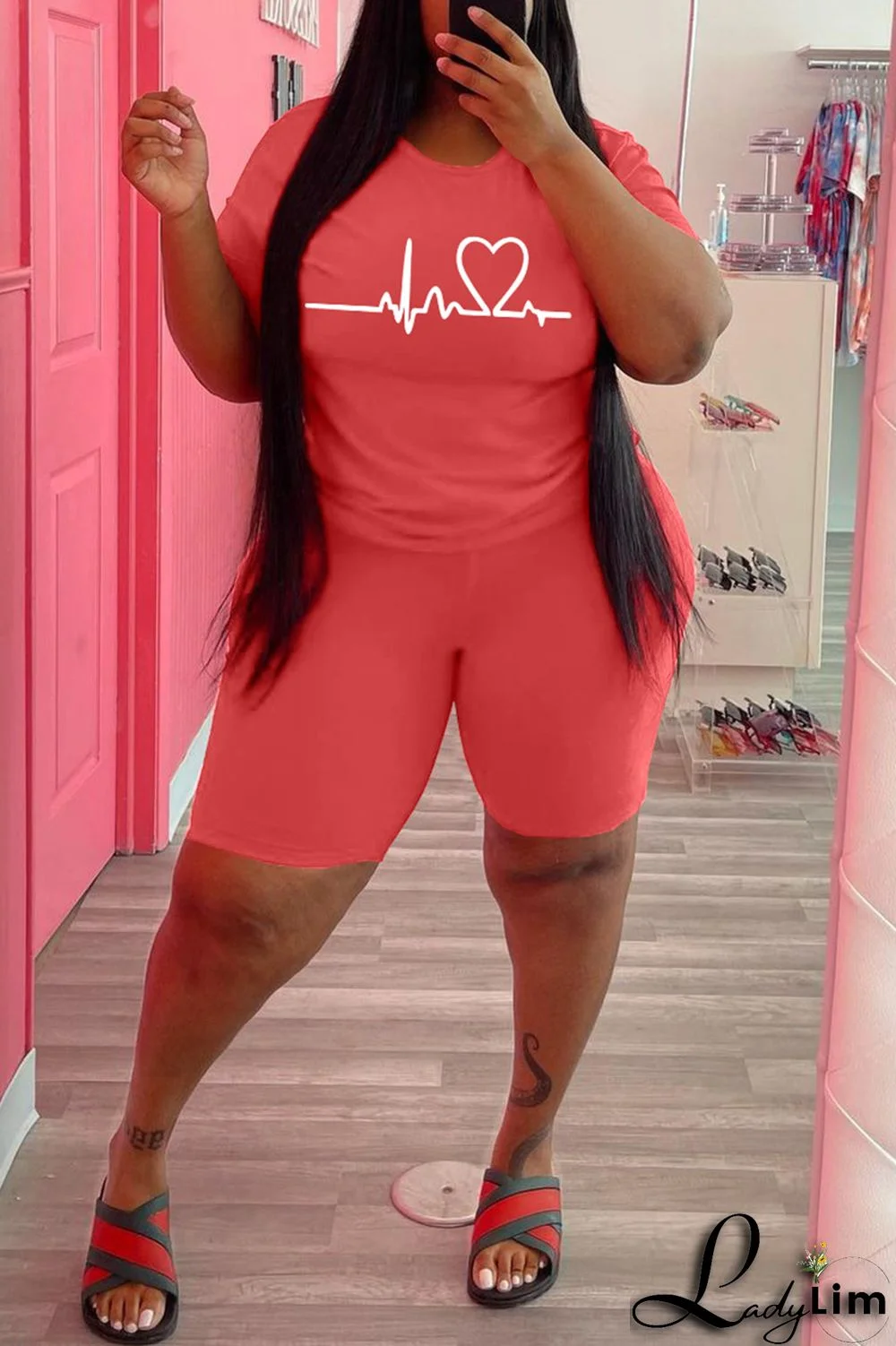 Black Fashion Casual Print Basic O Neck Plus Size Two Pieces