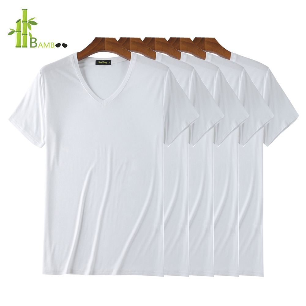 Pemral 5 Packs Soft Bamboo Viscose V Neck T-shirts Man Fitness Gym Summer Short Sleeve Tees Men Clothing Comforttable White Undershirt